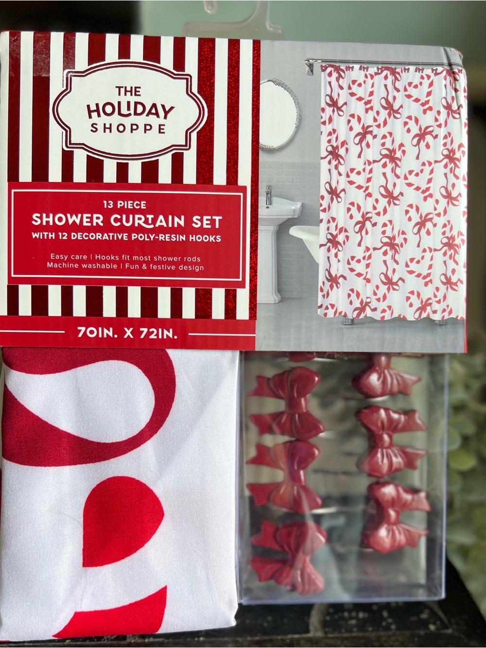Red Candy Cane Shower Curtain Set - Picture 1 of 2